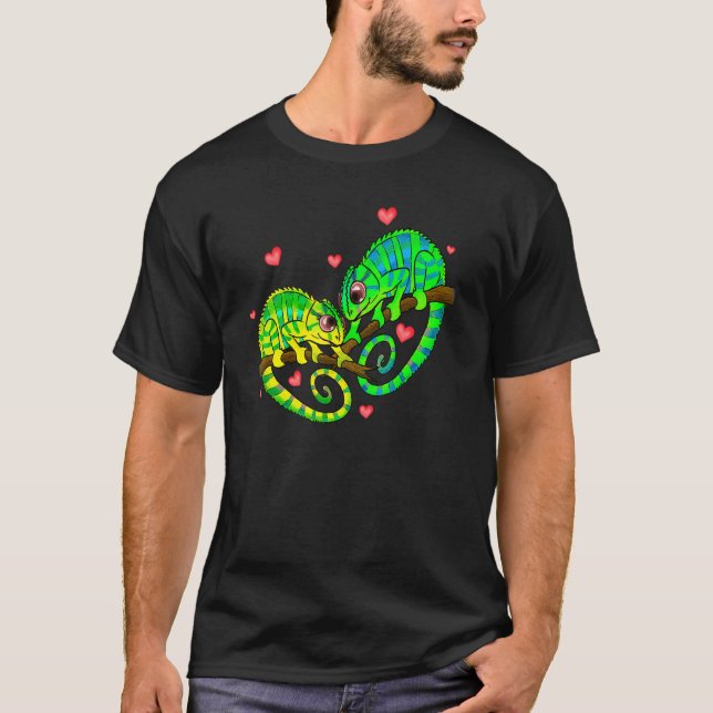 Chameleons Couples Love Hearts Retro Style Valenti T-Shirt (Front)