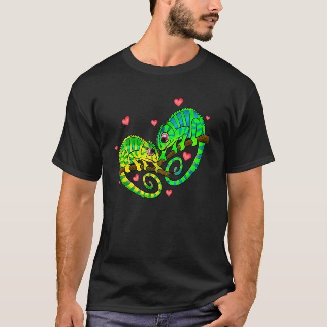 Chameleons Couples Love Hearts Retro Style Valenti T-Shirt (Front)