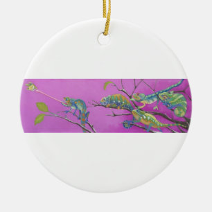 Chameleons, lizards ceramic ornament