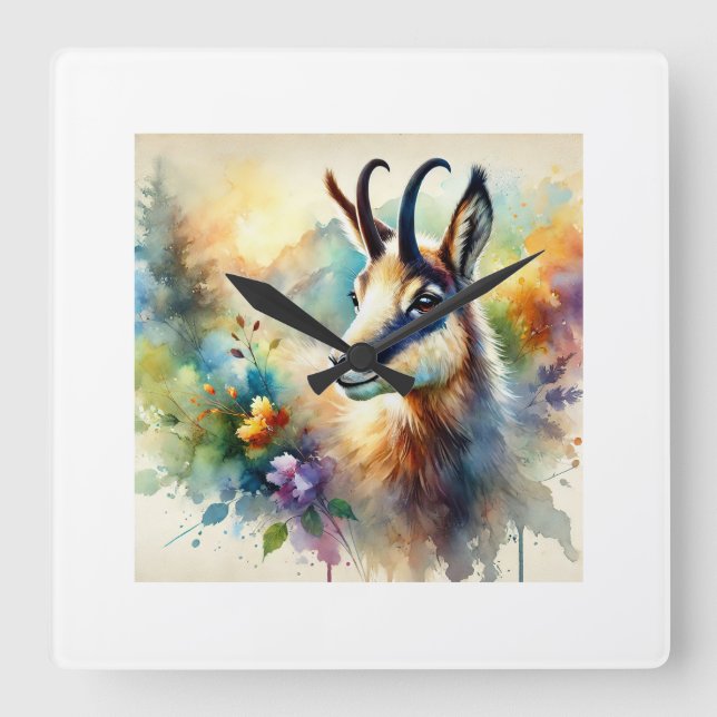 Chamois 111024AREF135 - Watercolor Square Wall Clock (Front)