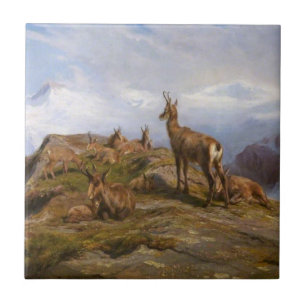 Chamois Goats in the French Alps Mountain Range Tile
