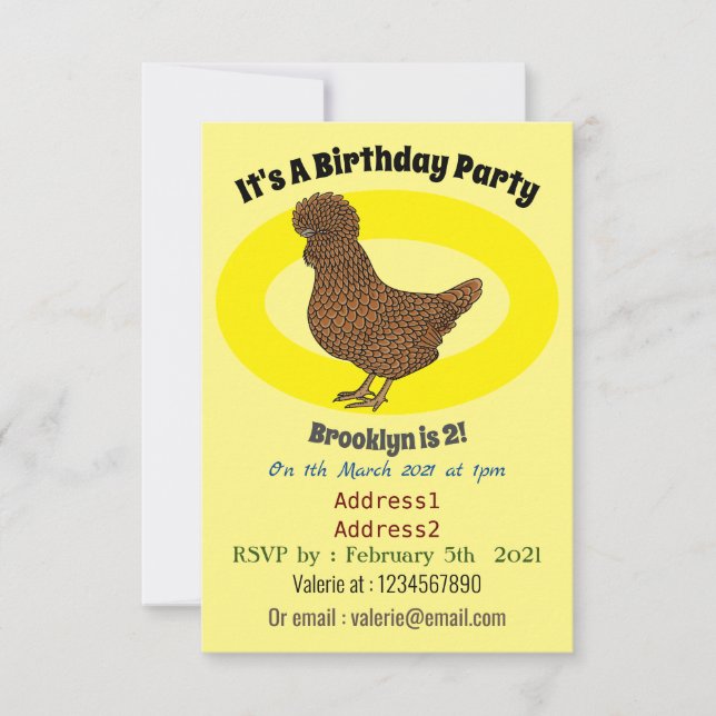 Chamois polish chicken cartoon illustration  invitation (Front)