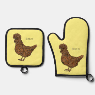Chamois polish chicken cartoon illustration  oven mitt & pot holder set