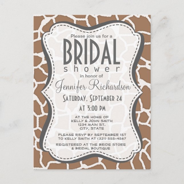 Chamoisee Giraffe Animal Print Invitation Postcard (Front)