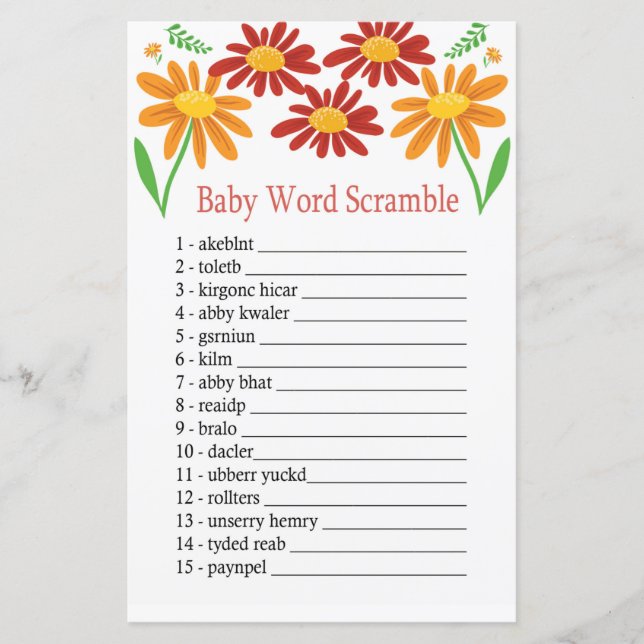 Chamomile Baby word scramble game (Front)