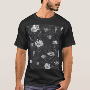 Chamomile Black Pen: Floral Sketch. T-Shirt