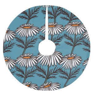 Chamomile, blue vintage cartoon pattern. brushed polyester tree skirt
