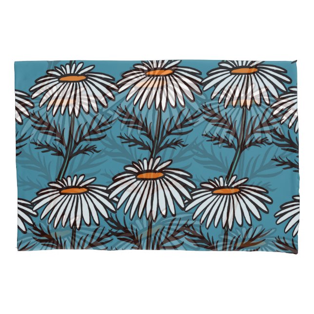 Chamomile, blue vintage cartoon pattern. pillowcase (Front)