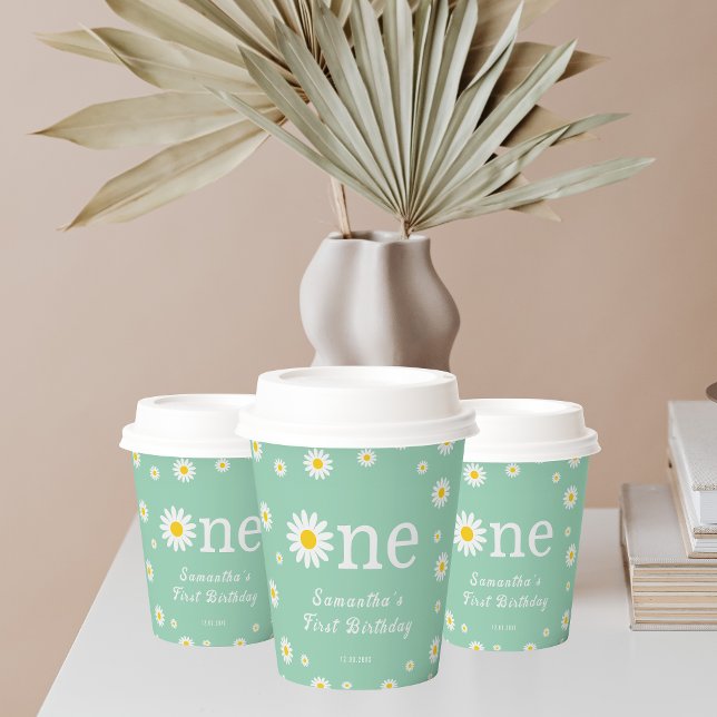 Chamomile Daisy Flower Elegant Green  Birthday Paper Cups (Creator Uploaded)