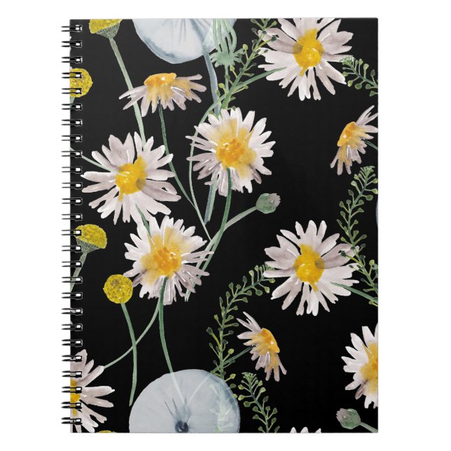 Chamomile, dandelion watercolor pattern notebook (Front)