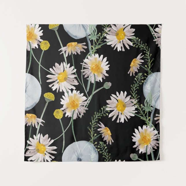 Chamomile, dandelion watercolor pattern tapestry (Front)
