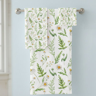 Chamomile Flower Botanical Rustic Pattern Bath Towel Set