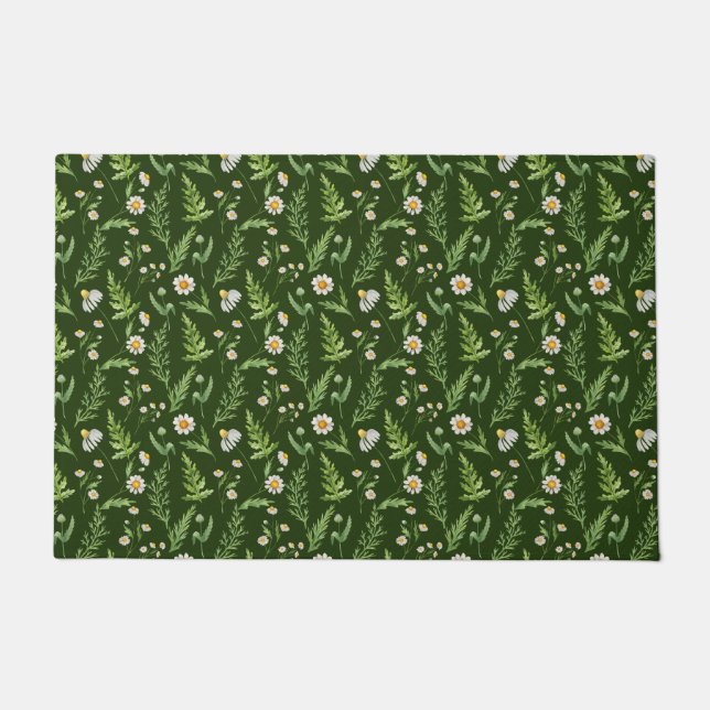 Chamomile Flower Botanical Rustic Pattern Doormat (Front)