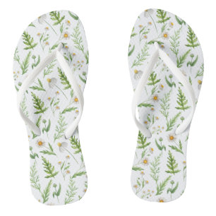 Chamomile Flower Botanical Rustic Pattern Flip Flops