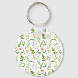 Chamomile Flower Botanical Rustic Pattern Keychain