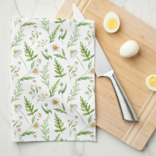 Chamomile Flower Botanical Rustic Pattern Kitchen Towel