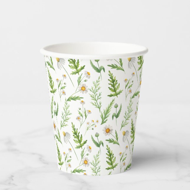 Chamomile Flower Botanical Rustic Pattern Paper Cups (Front)