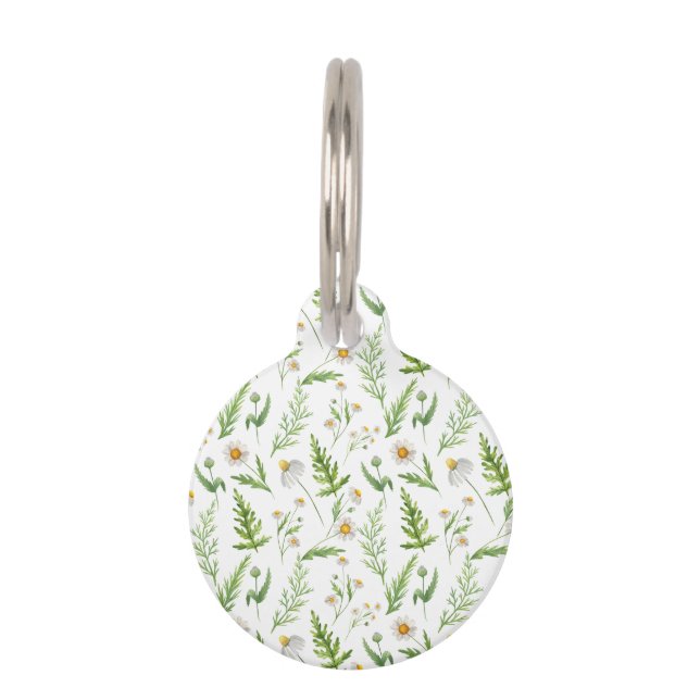 Chamomile Flower Botanical Rustic Pattern Pet Tag (Front)