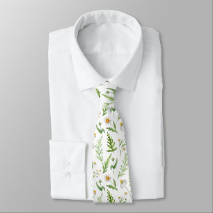 Chamomile Flower Botanical Rustic Pattern Tie