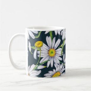Chamomile Flowers: Dark Blue Watercolor. Coffee Mug