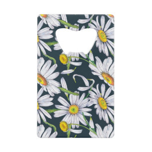 Chamomile Flowers: Dark Blue Watercolor. Credit Card Bottle Opener