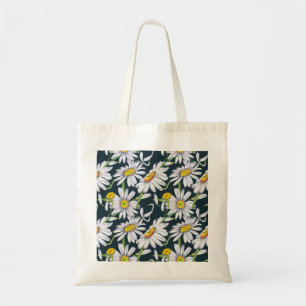 Chamomile Flowers: Dark Blue Watercolor. Tote Bag