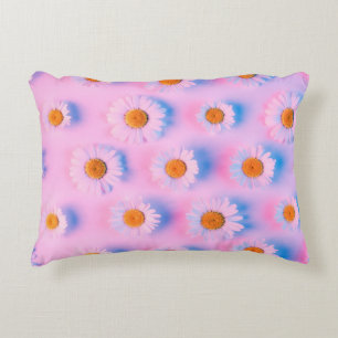 Chamomile flowers with multicolor neon light patte accent pillow