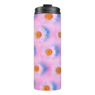 Chamomile flowers with multicolor neon light patte thermal tumbler