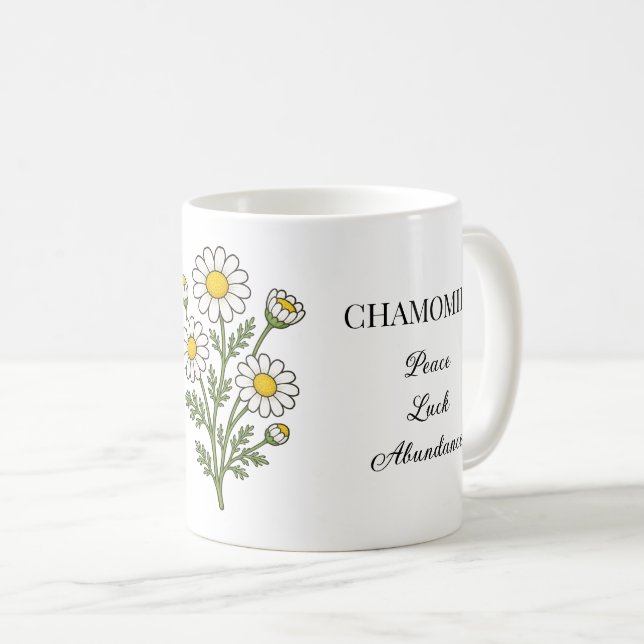 Chamomile Herb Illustration and Uses Coffee Mug (Front Right)