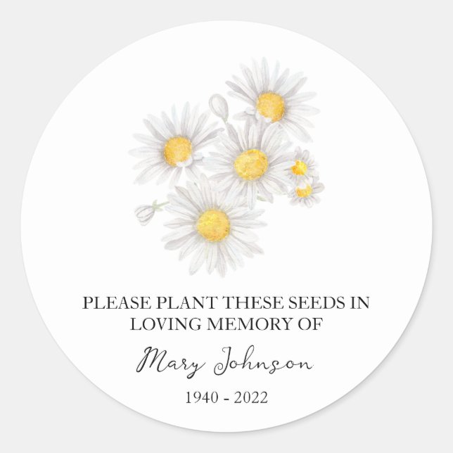 Chamomile Memorial Funeral Seed Packet Classic Round Sticker (Front)
