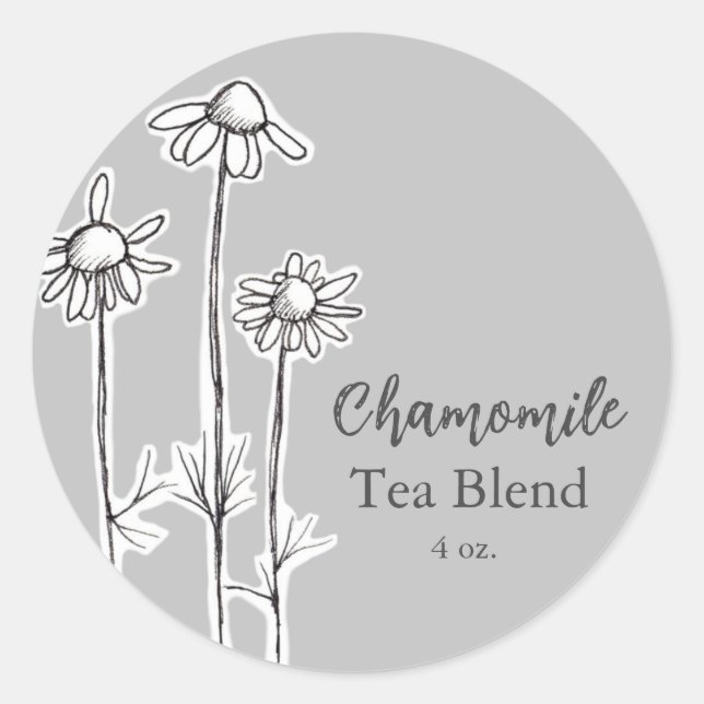 Chamomile Tea Blend Herb Flowers Grey Classic Round Sticker (Front)