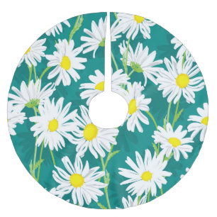 Chamomile Turquoise: Floral Seamless Illustration. Brushed Polyester Tree Skirt
