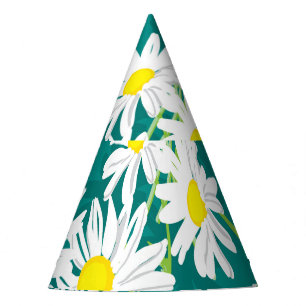 Chamomile Turquoise: Floral Seamless Illustration. Party Hat