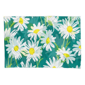 Chamomile Turquoise: Floral Seamless Illustration. Pillowcase