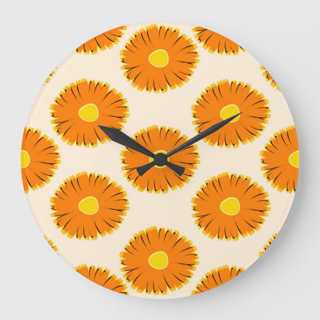 Chamomiles: Vintage Floral Pattern. Large Clock (Front)