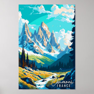 Chamonix Croatia vintage travel art illustration Poster