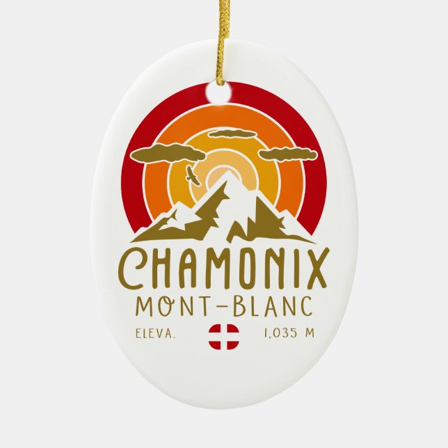 Chamonix France Mont Blanc French Alps Skiing Ceramic Ornament (Front)