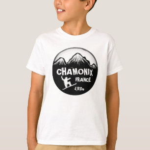 Chamonix France orange snowboard art boys tee