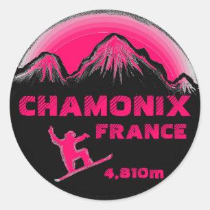 Chamonix France pink snowboard art stickers