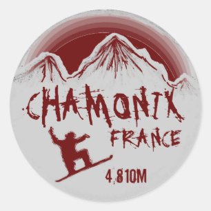 Chamonix France red snowboard art stickers