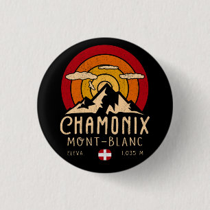 Chamonix France Retro Sunset Skiing Souvenirs 80s 1 Inch Round Button