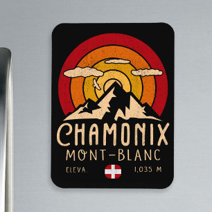Chamonix France Retro Sunset Skiing Souvenirs 80s Magnet