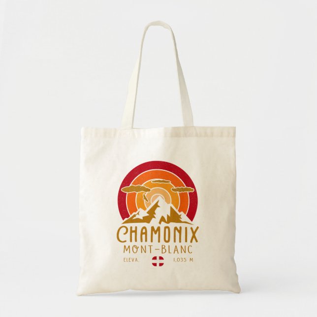 Chamonix France Retro Sunset Skiing Souvenirs 80s Tote Bag (Front)