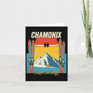 Chamonix France Ski All Day - Retro Vintage Style Card