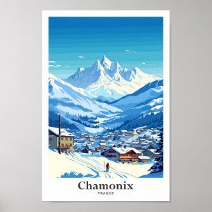 Chamonix France Travel Art Vintage Illustration Poster
