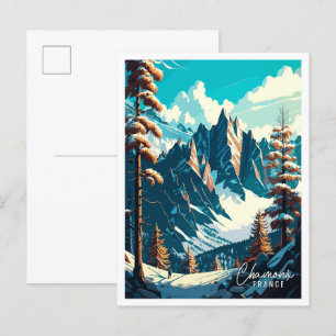 Chamonix France vintage travel illustration Postcard