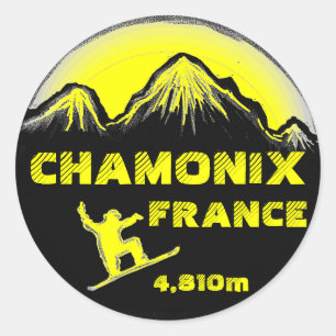 Chamonix France yellow snowboard art stickers