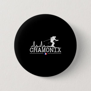 Chamonix Heartbeat Ski Resort Alpine Skiing French 2 Inch Round Button