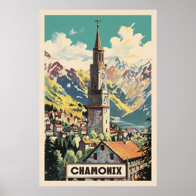 Chamonix, Mont Blan, Vintage Ski  Poster (Front)