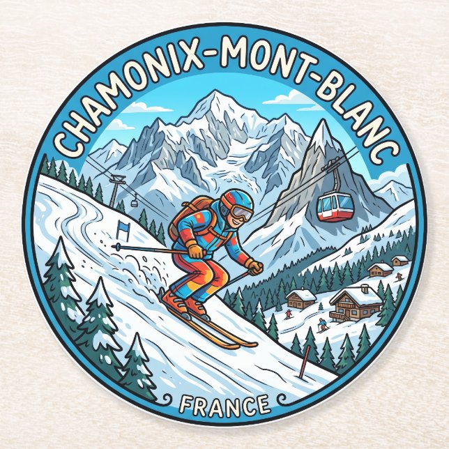 Chamonix Mont Blanc France Round Paper Coaster (Front)